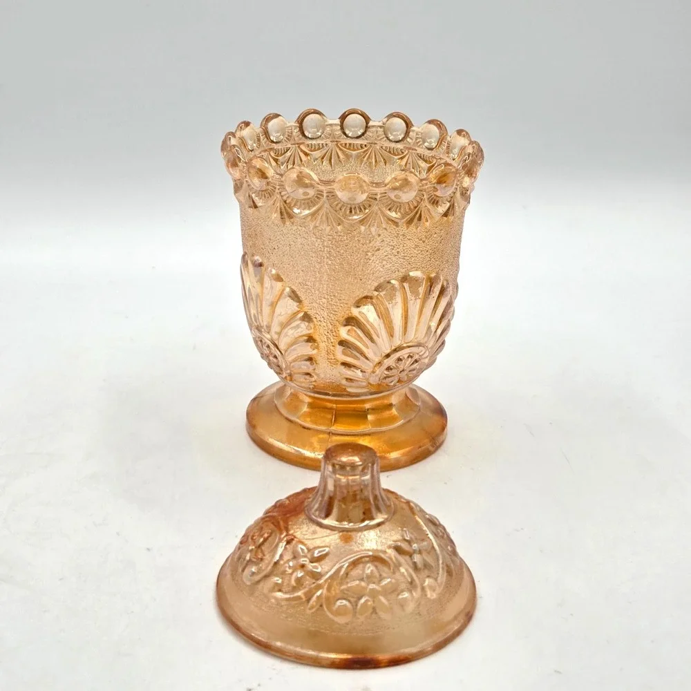 Westmoreland Marigold Carnival Glass Shell &Jewel Sugar‎ Bowl with Lid c1890